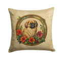 Pekingese Christmas Flowers Decorative Throw Pillow 18x18 Indoor Outdoor Accent Cushion, Fabric Cover with Insert for Sofa, Bed, Porch & Living Room