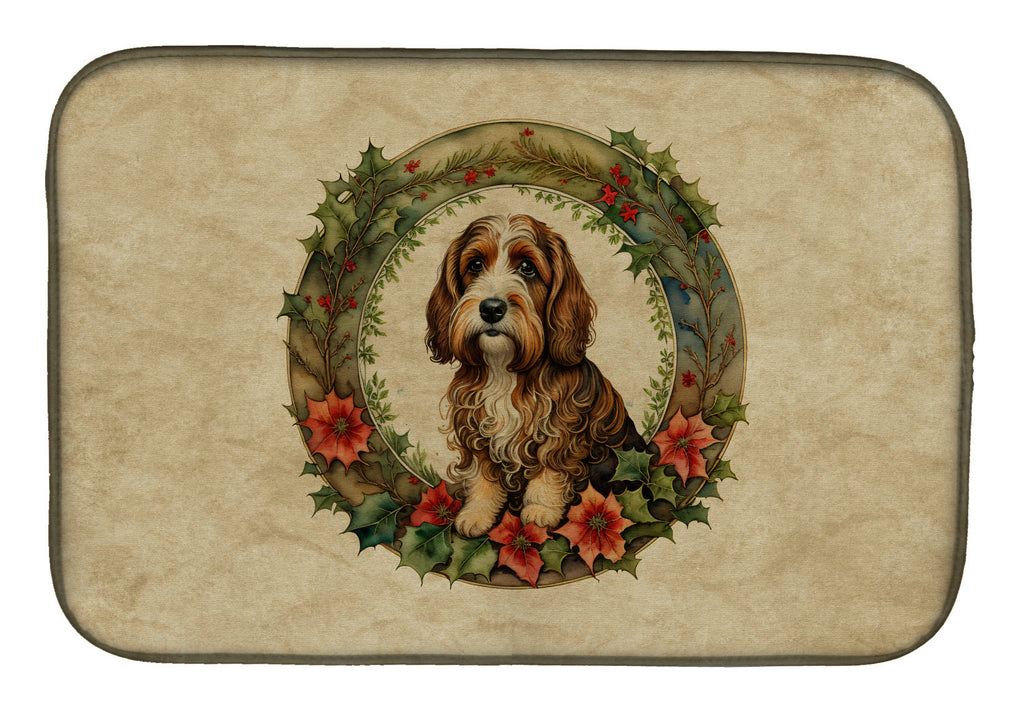 Petit Basset Griffon Vendeen Christmas Flowers Dish Drying Mat Absorbent Dish Drying Mat Pad for Kitchen Counter Dish Drainer Mat for Countertop, 14 x 21", Multicolor
