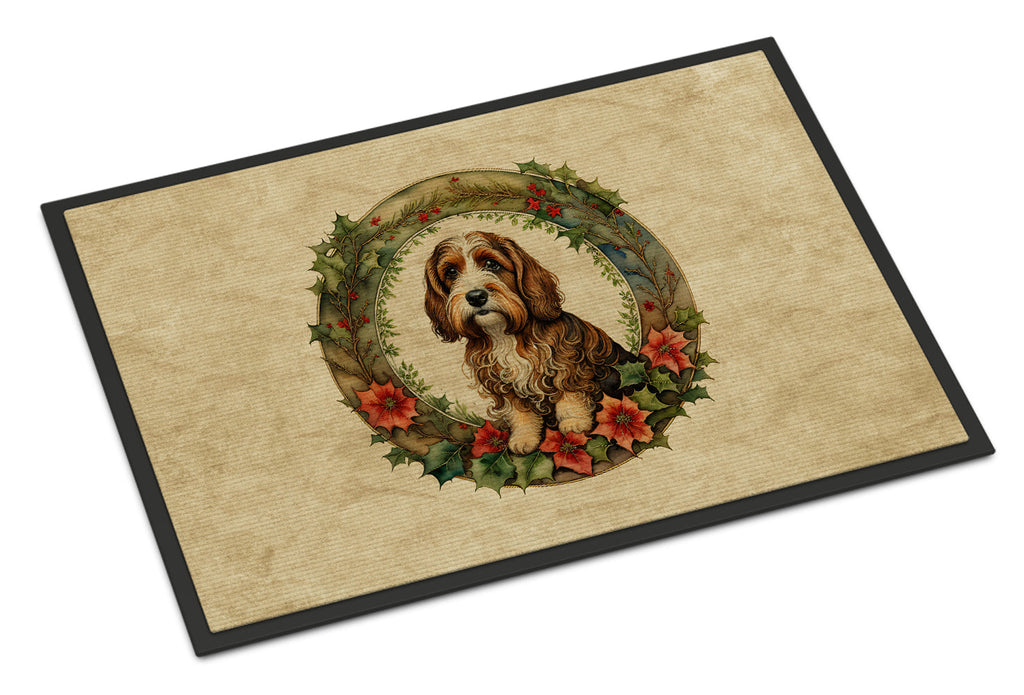 Petit Basset Griffon Vendeen Christmas Flowers Doormat Indoor Outdoor 18H X 27W Front Door Mat Rugs for Entryway, Non Slip Washable