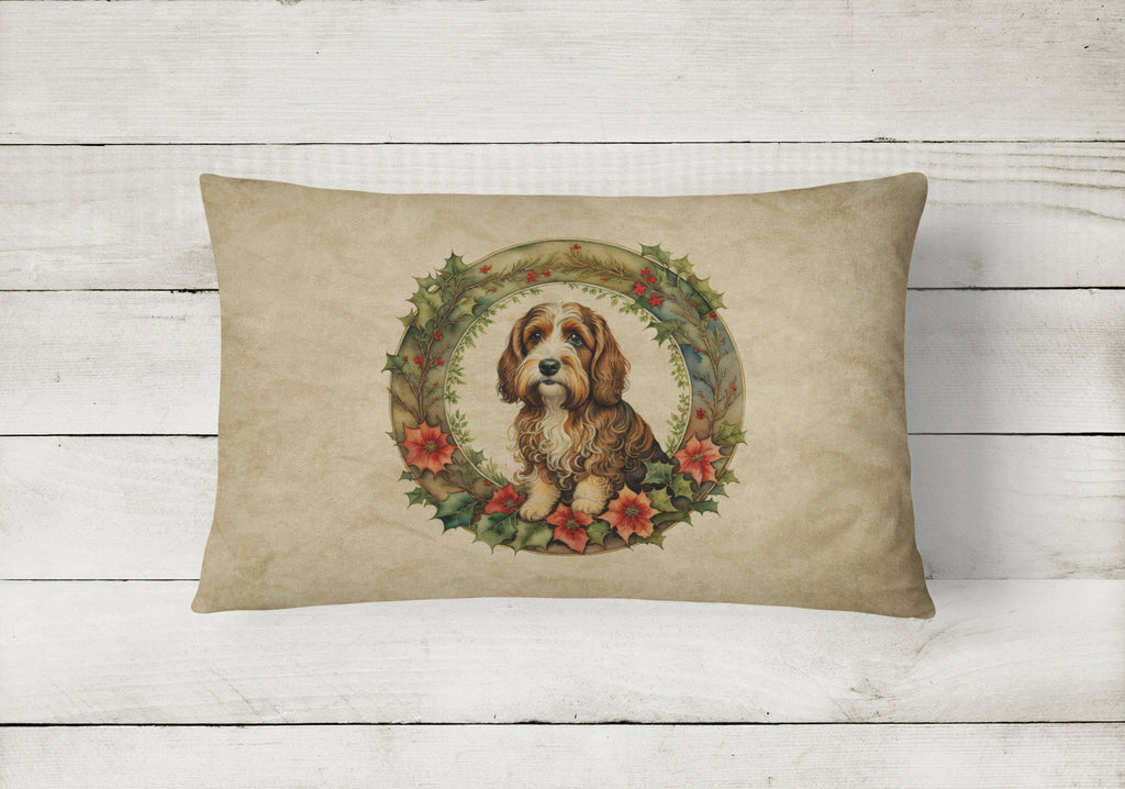Petit Basset Griffon Vendeen Christmas Flowers Decorative Throw Pillow 12x16 Indoor Outdoor Accent Cushion, Fabric Cover with Insert for Sofa, Bed, Porch & Living Room