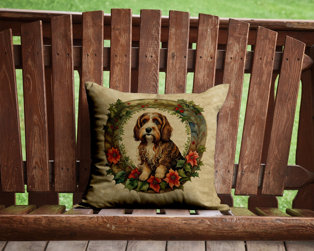 Petit Basset Griffon Vendeen Christmas Flowers Decorative Throw Pillow 14x14 Indoor Outdoor Accent Cushion, Fabric Cover with Insert for Sofa, Bed, Porch & Living Room