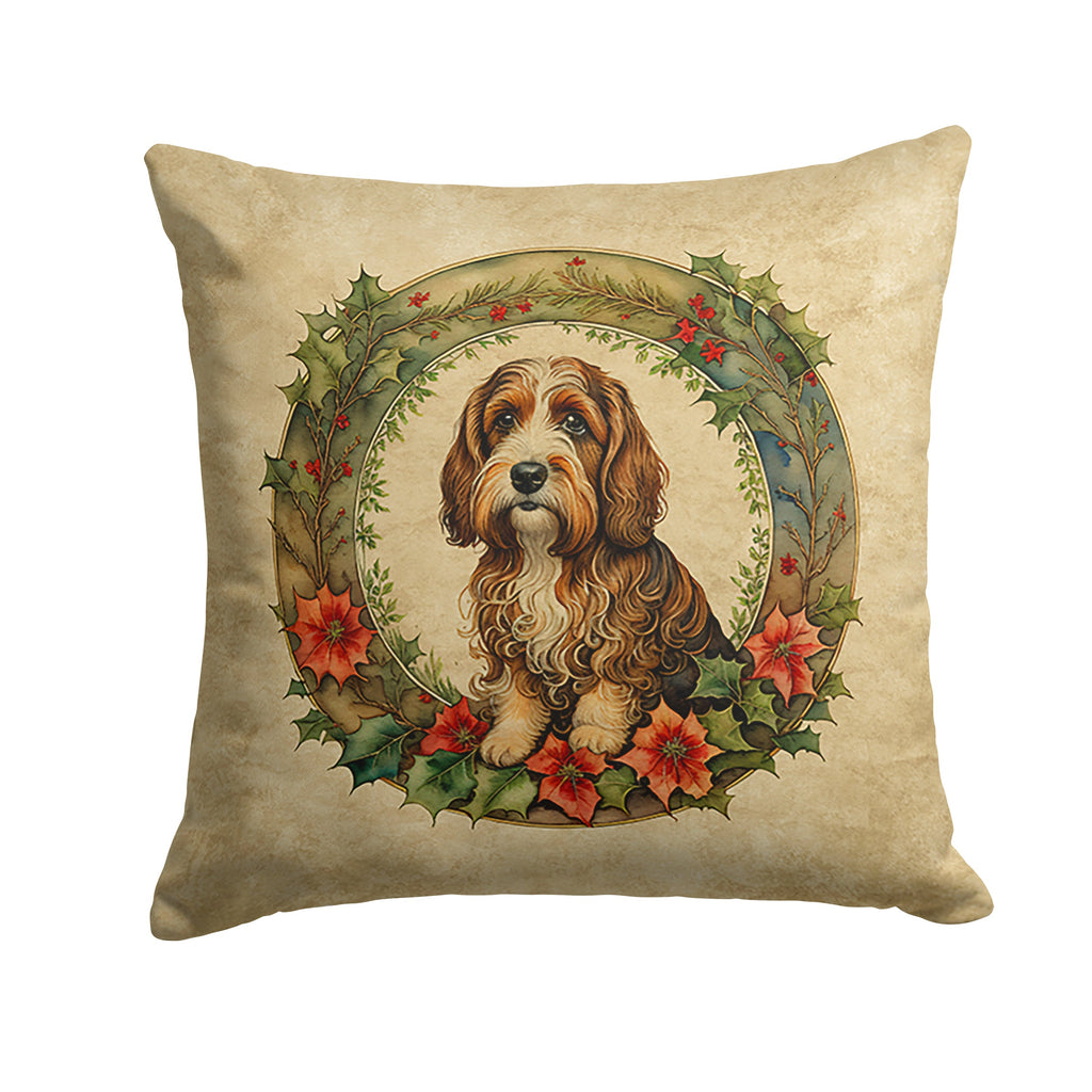 Petit Basset Griffon Vendeen Christmas Flowers Decorative Throw Pillow 18x18 Indoor Outdoor Accent Cushion, Fabric Cover with Insert for Sofa, Bed, Porch & Living Room