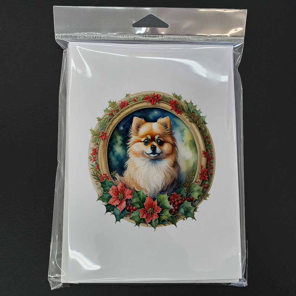 Pomeranian Christmas Flowers Greeting Cards Pack of 8 Blank Cards with Envelopes Whimsical A7 Size 5x7