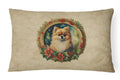Pomeranian Christmas Flowers Decorative Throw Pillow 12x16 Indoor Outdoor Accent Cushion, Fabric Cover with Insert for Sofa, Bed, Porch & Living Room