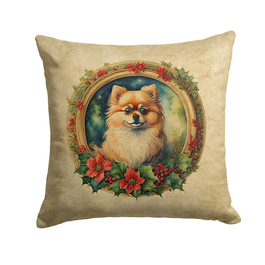 Pomeranian Christmas Flowers Decorative Throw Pillow 18x18 Indoor Outdoor Accent Cushion, Fabric Cover with Insert for Sofa, Bed, Porch & Living Room