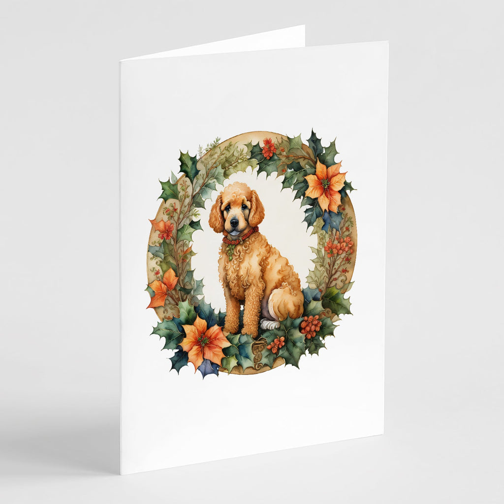 Poodle Christmas Flowers Greeting Cards Pack of 8 Blank Cards with Envelopes Whimsical A7 Size 5x7