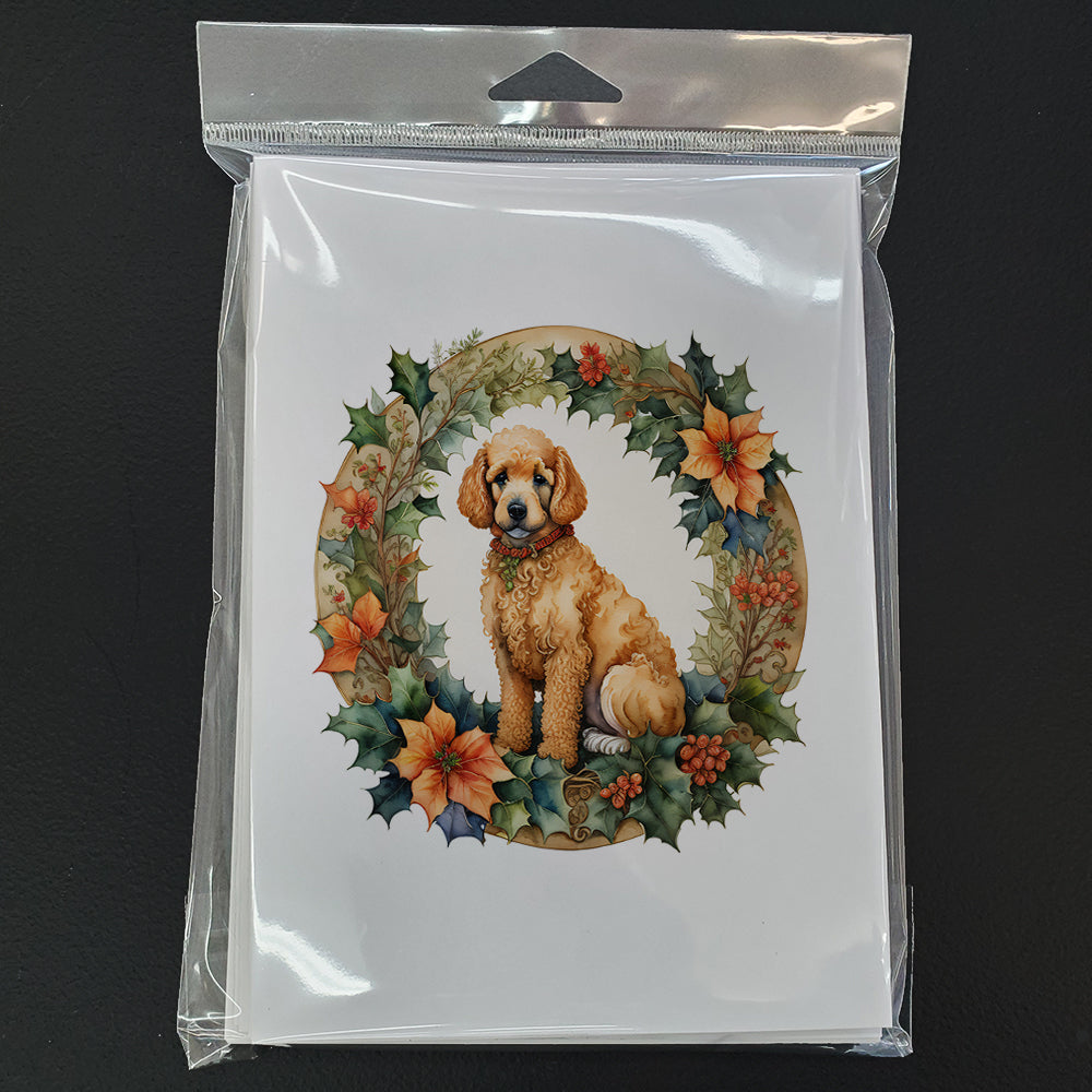 Poodle Christmas Flowers Greeting Cards Pack of 8 Blank Cards with Envelopes Whimsical A7 Size 5x7