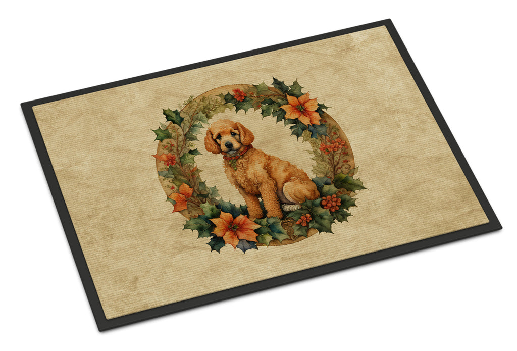 Poodle Christmas Flowers Doormat Indoor Outdoor 18H X 27W Front Door Mat Rugs for Entryway, Non Slip Washable