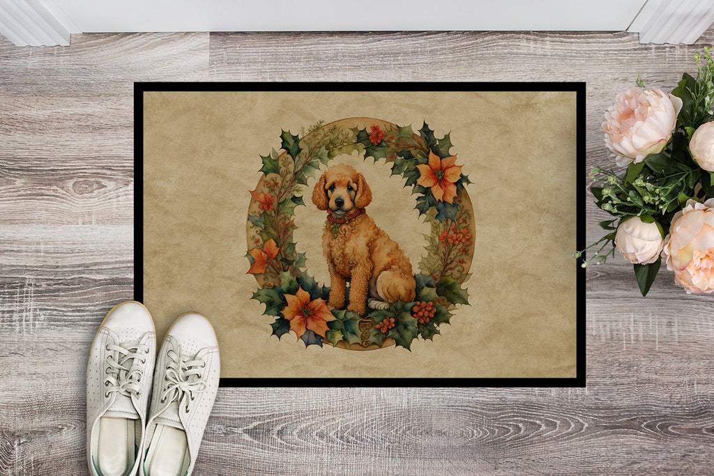 Poodle Christmas Flowers Doormat Indoor Outdoor 18H X 27W Front Door Mat Rugs for Entryway, Non Slip Washable
