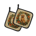 Poodle Christmas Flowers Pot Holder Set of 2 Heat Resistant Quilted Hot Pads 7.5 x 7.5 Inch, Insulated Kitchen Trivets for Cooking & Baking