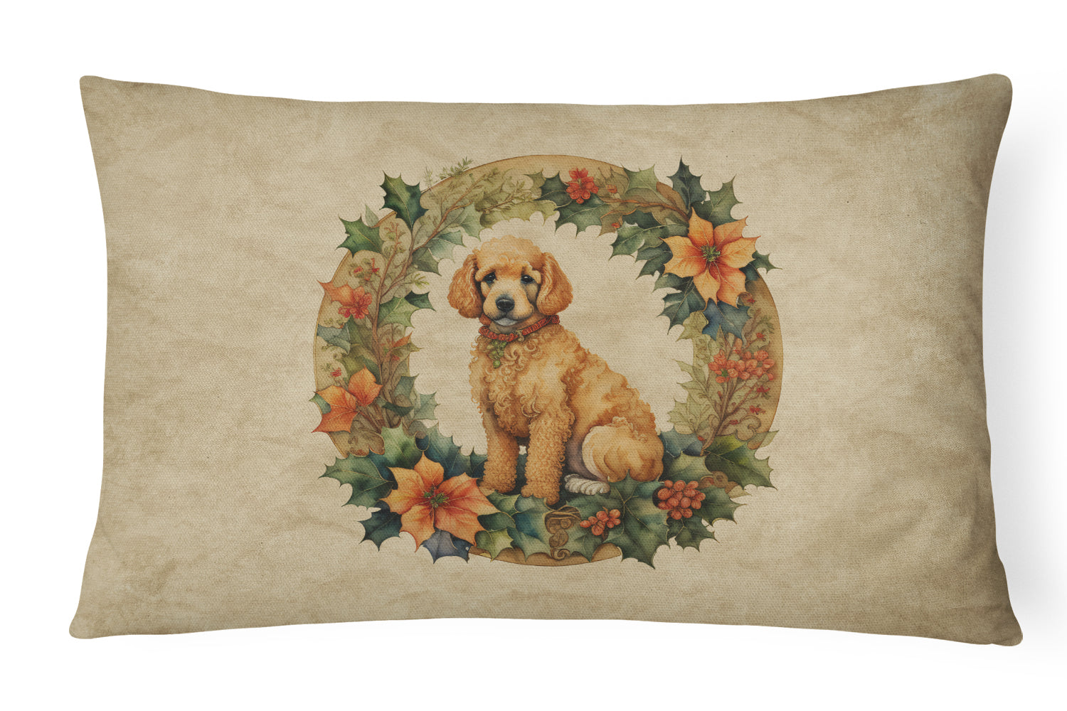 Poodle Christmas Flowers Decorative Throw Pillow 12x16 Indoor Outdoor Accent Cushion, Fabric Cover with Insert for Sofa, Bed, Porch & Living Room