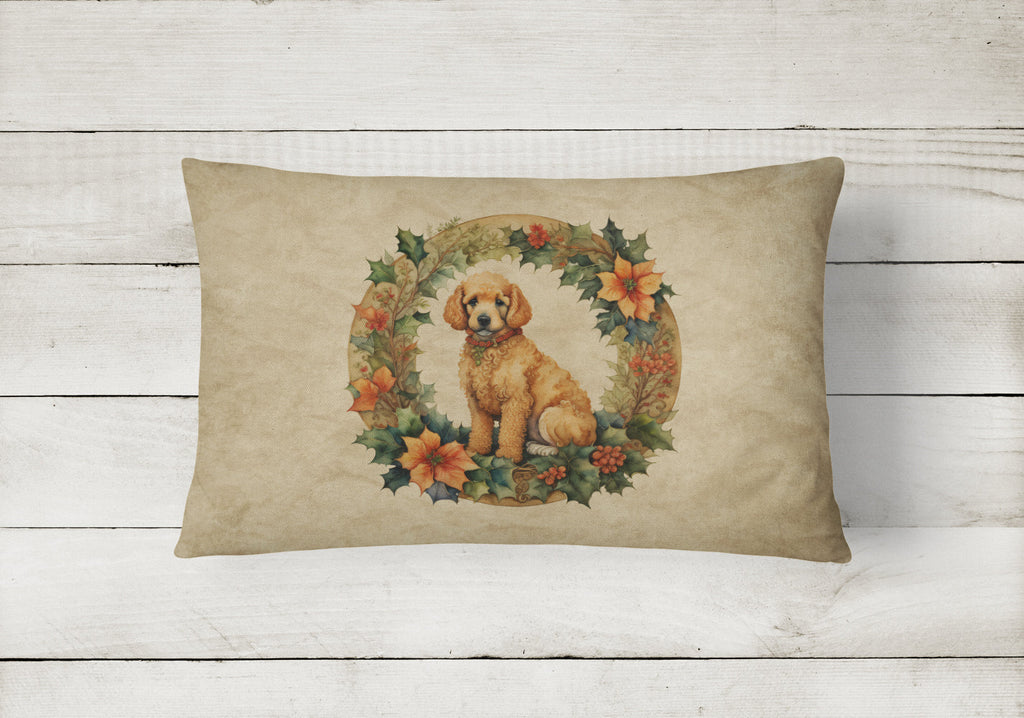 Poodle Christmas Flowers Decorative Throw Pillow 12x16 Indoor Outdoor Accent Cushion, Fabric Cover with Insert for Sofa, Bed, Porch & Living Room