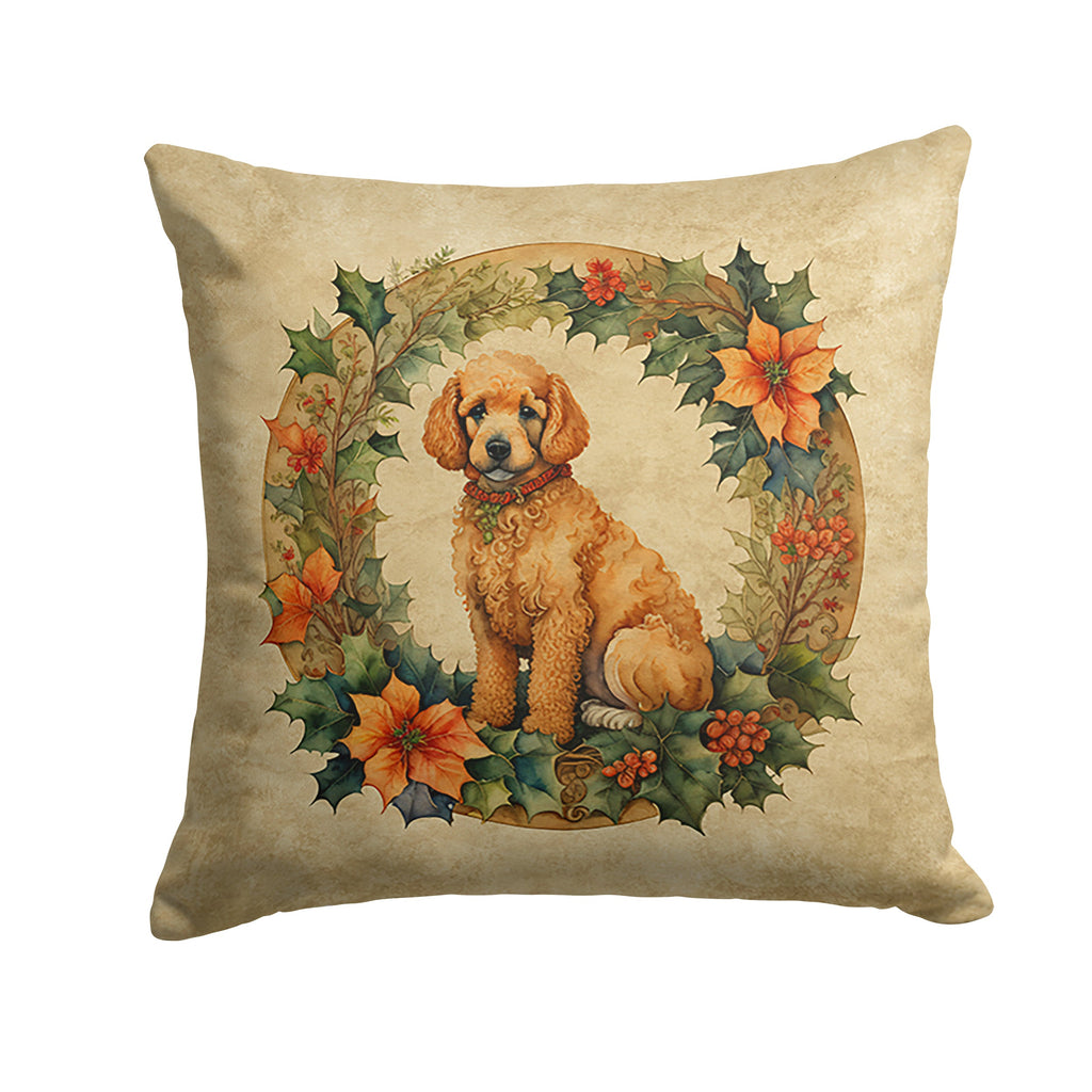 Poodle Christmas Flowers Decorative Throw Pillow 18x18 Indoor Outdoor Accent Cushion, Fabric Cover with Insert for Sofa, Bed, Porch & Living Room