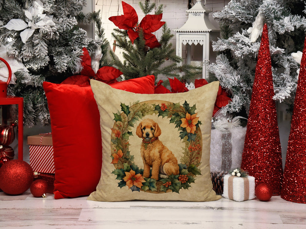 Poodle Christmas Flowers Decorative Throw Pillow 18x18 Indoor Outdoor Accent Cushion, Fabric Cover with Insert for Sofa, Bed, Porch & Living Room