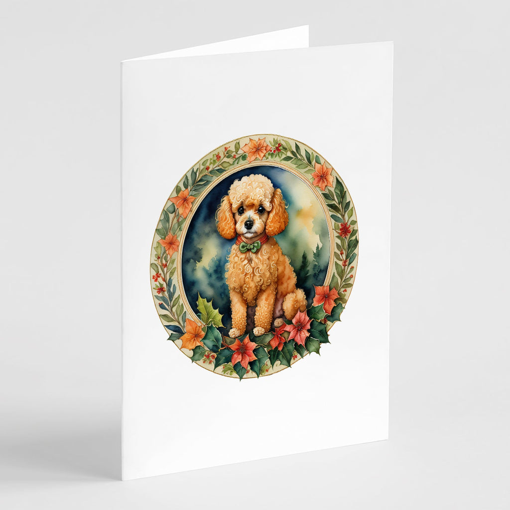 Poodle Christmas Flowers Greeting Cards Pack of 8 Blank Cards with Envelopes Whimsical A7 Size 5x7