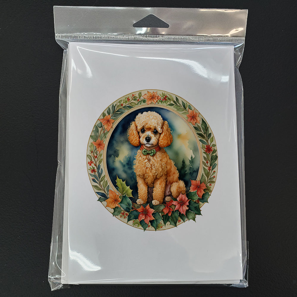 Poodle Christmas Flowers Greeting Cards Pack of 8 Blank Cards with Envelopes Whimsical A7 Size 5x7