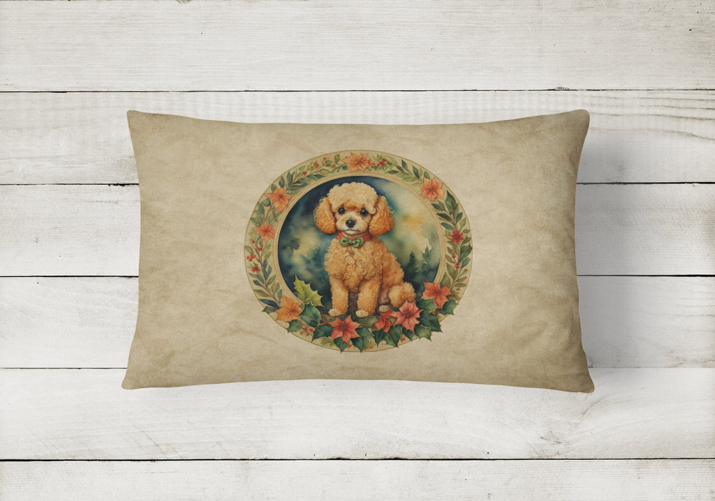 Poodle Christmas Flowers Decorative Throw Pillow 12x16 Indoor Outdoor Accent Cushion, Fabric Cover with Insert for Sofa, Bed, Porch & Living Room