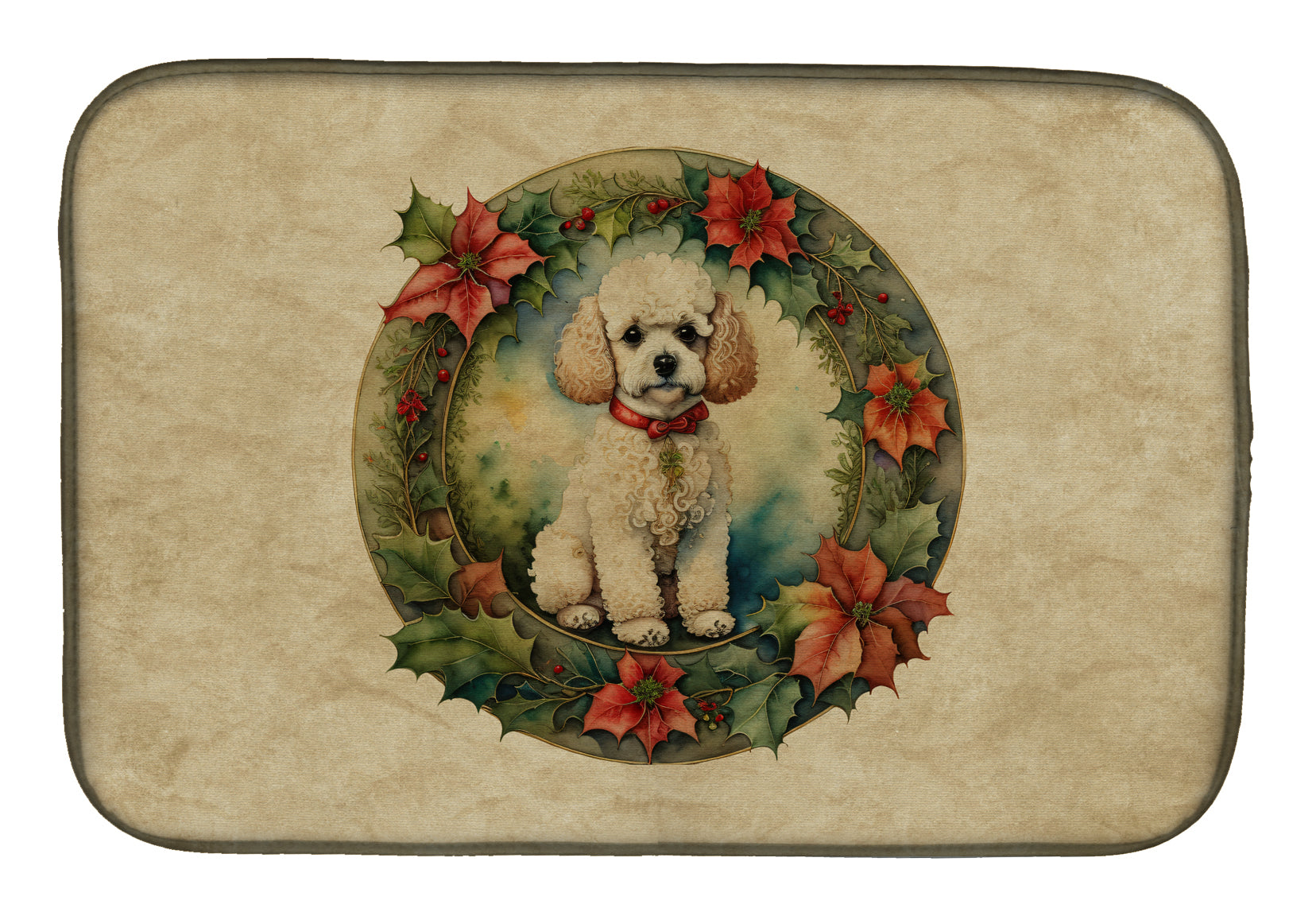 Poodle Christmas Flowers Dish Drying Mat Absorbent Dish Drying Mat Pad for Kitchen Counter Dish Drainer Mat for Countertop, 14 x 21", Multicolor