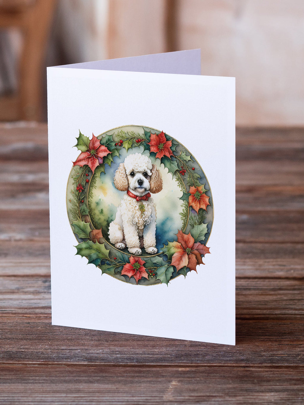Poodle Christmas Flowers Greeting Cards Pack of 8 Blank Cards with Envelopes Whimsical A7 Size 5x7