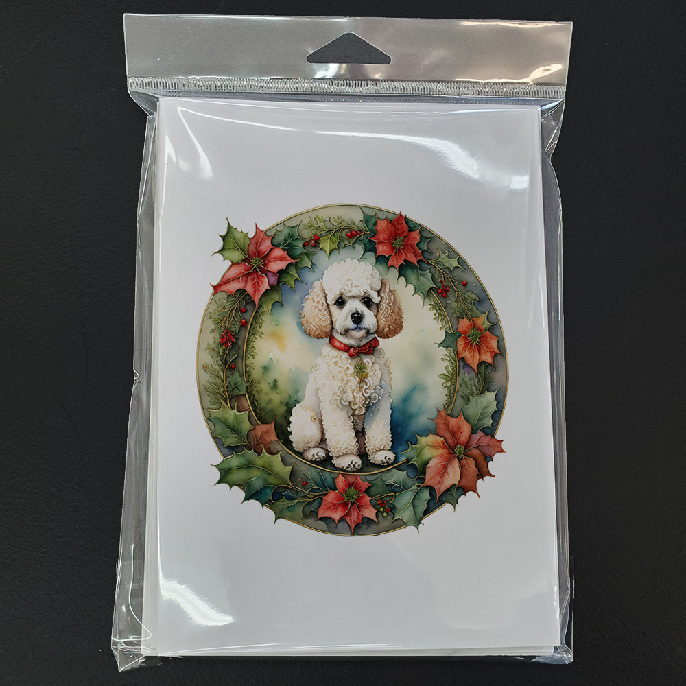 Poodle Christmas Flowers Greeting Cards Pack of 8 Blank Cards with Envelopes Whimsical A7 Size 5x7