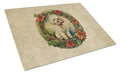Poodle Christmas Flowers Cutting Board Tempered Glass Kitchen Cutting Surface, Heat Resistant Chopping, Non-Slip Feet, Food Prep & Serving