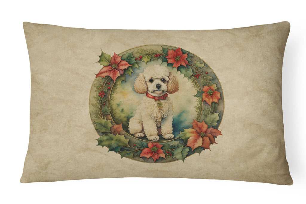 Poodle Christmas Flowers Decorative Throw Pillow 12x16 Indoor Outdoor Accent Cushion, Fabric Cover with Insert for Sofa, Bed, Porch & Living Room