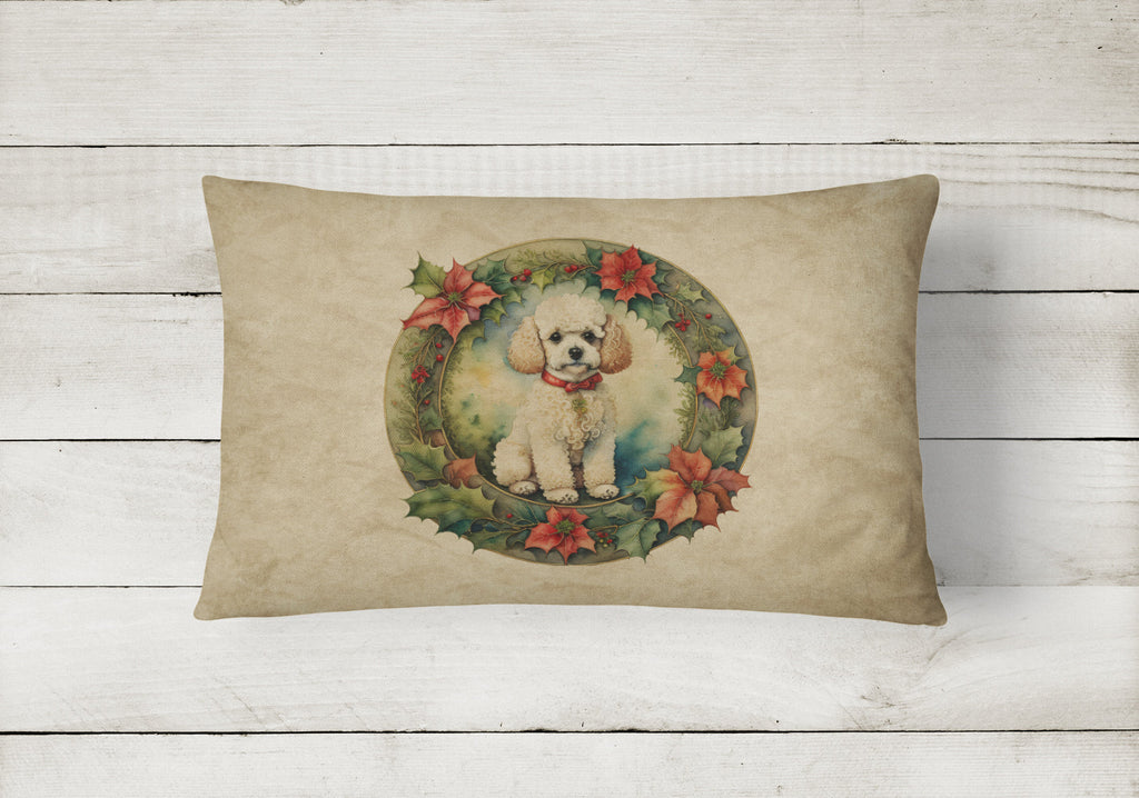 Poodle Christmas Flowers Decorative Throw Pillow 12x16 Indoor Outdoor Accent Cushion, Fabric Cover with Insert for Sofa, Bed, Porch & Living Room