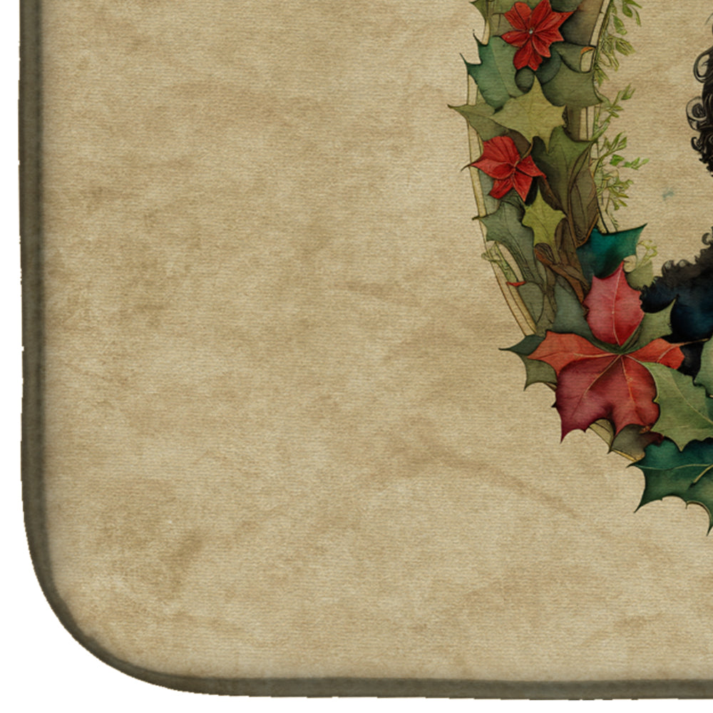 Poodle Christmas Flowers Dish Drying Mat Absorbent Dish Drying Mat Pad for Kitchen Counter Dish Drainer Mat for Countertop, 14 x 21", Multicolor