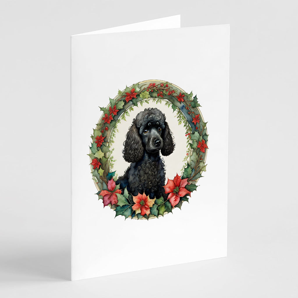 Poodle Christmas Flowers Greeting Cards Pack of 8 Blank Cards with Envelopes Whimsical A7 Size 5x7