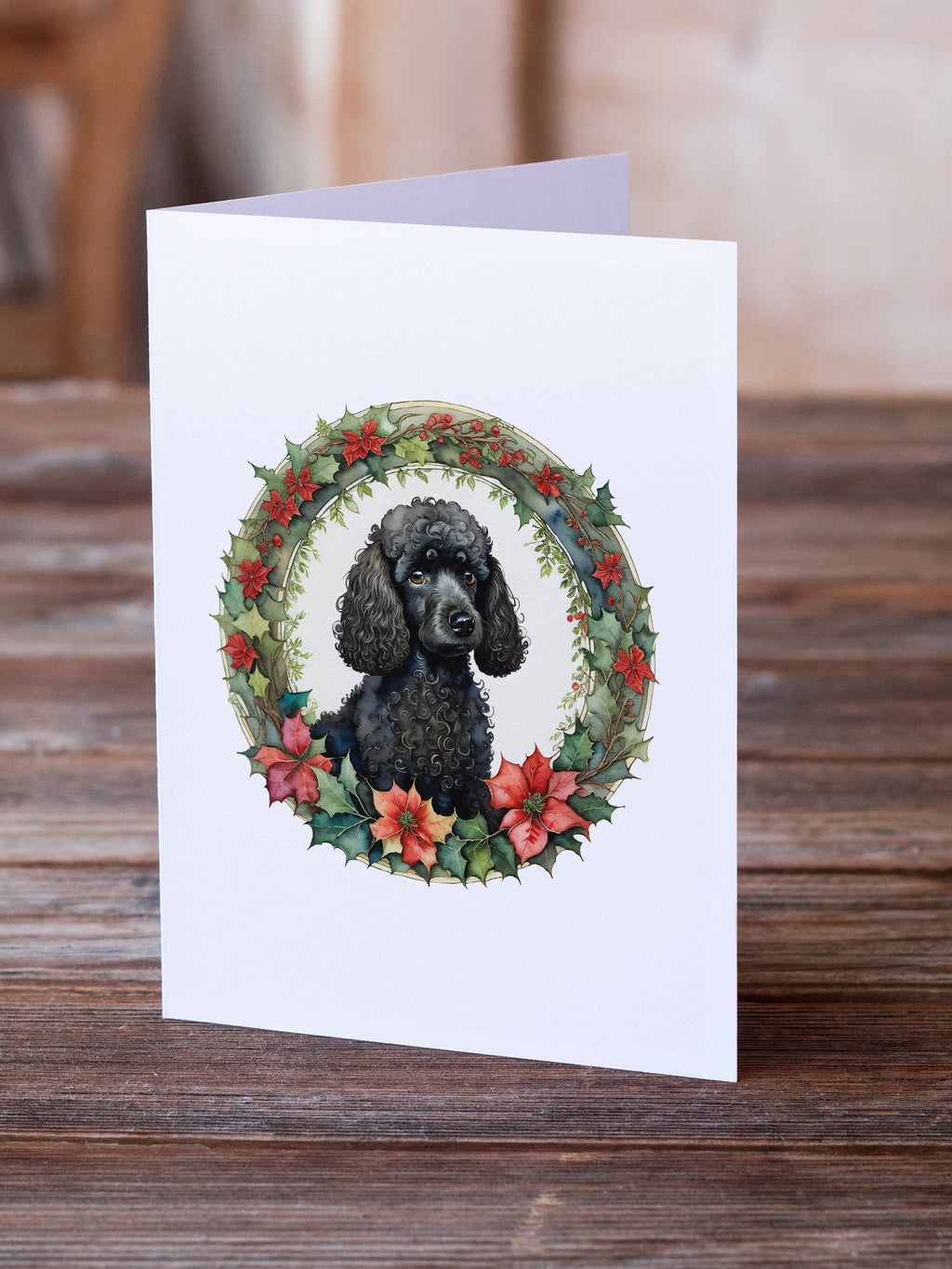 Poodle Christmas Flowers Greeting Cards Pack of 8 Blank Cards with Envelopes Whimsical A7 Size 5x7