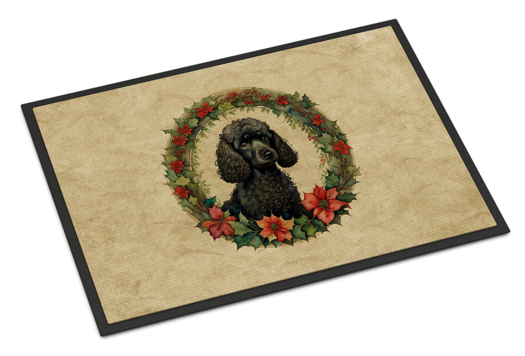 Poodle Christmas Flowers Doormat Indoor Outdoor 24H X 36W Front Door Mat Rugs for Entryway, Non Slip Washable Low Pile,