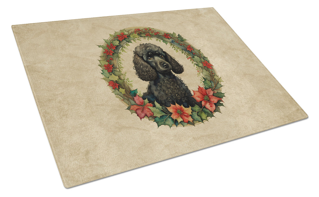 Poodle Christmas Flowers Cutting Board Tempered Glass Kitchen Cutting Surface, Heat Resistant Chopping, Non-Slip Feet, Food Prep & Serving