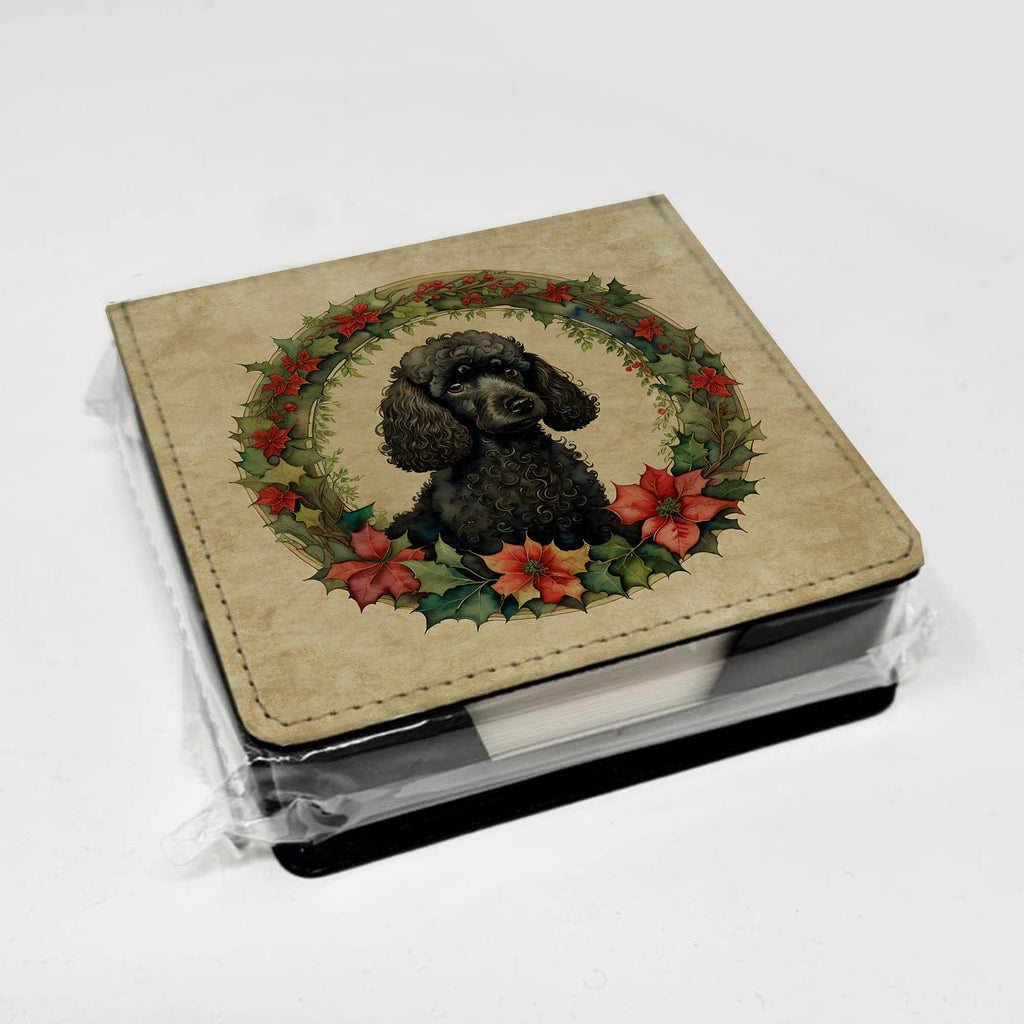 Poodle Christmas Flowers PU Leather Note Paper Holder with Artist-Designed Cover, Desk Accessory, Office Gift