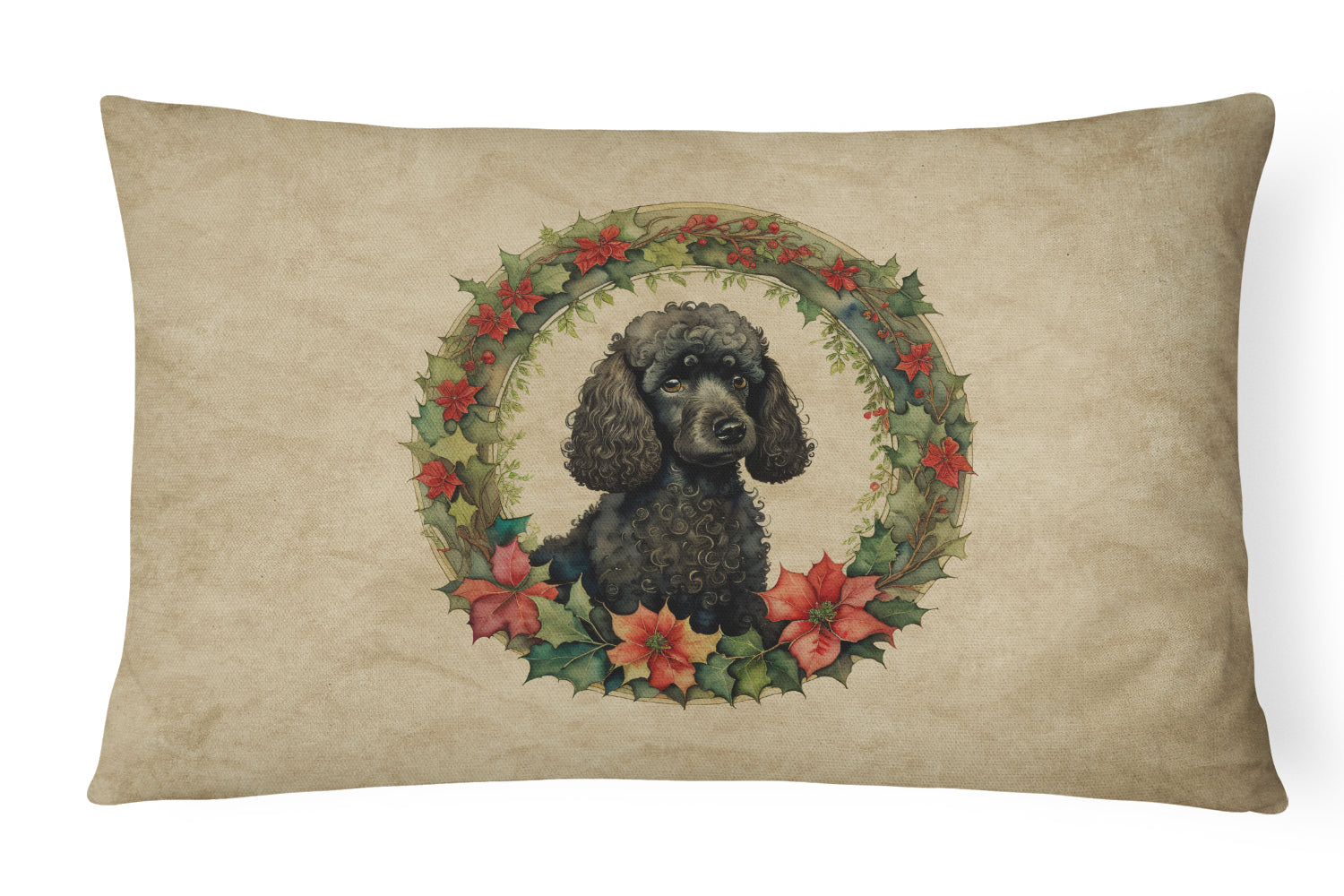 Poodle Christmas Flowers Decorative Throw Pillow 12x16 Indoor Outdoor Accent Cushion, Fabric Cover with Insert for Sofa, Bed, Porch & Living Room