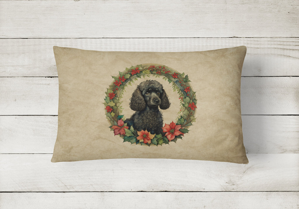 Poodle Christmas Flowers Decorative Throw Pillow 12x16 Indoor Outdoor Accent Cushion, Fabric Cover with Insert for Sofa, Bed, Porch & Living Room
