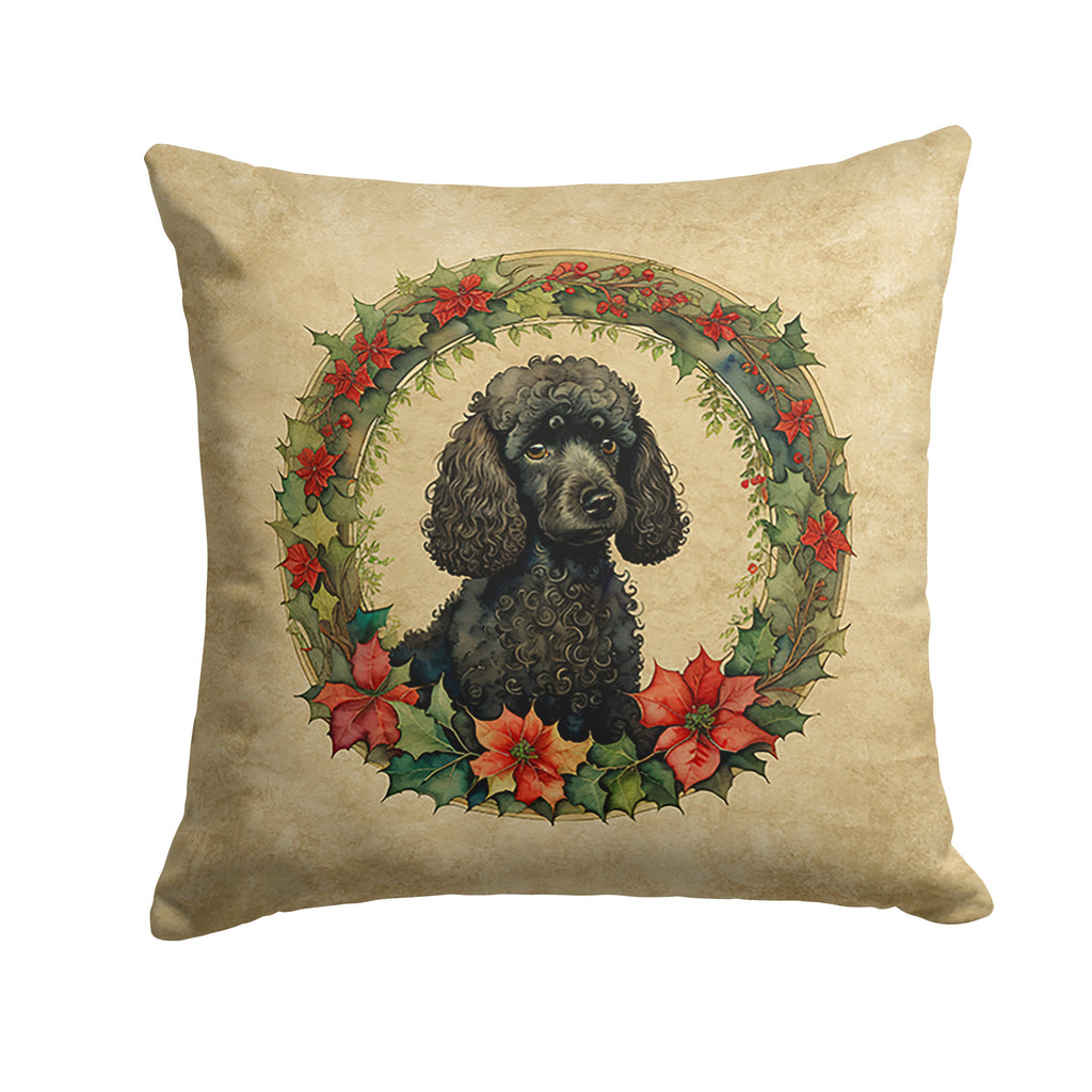 Poodle Christmas Flowers Decorative Throw Pillow 14x14 Indoor Outdoor Accent Cushion, Fabric Cover with Insert for Sofa, Bed, Porch & Living Room