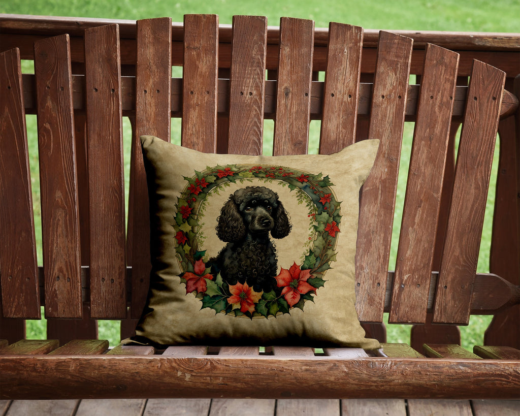 Poodle Christmas Flowers Decorative Throw Pillow 14x14 Indoor Outdoor Accent Cushion, Fabric Cover with Insert for Sofa, Bed, Porch & Living Room