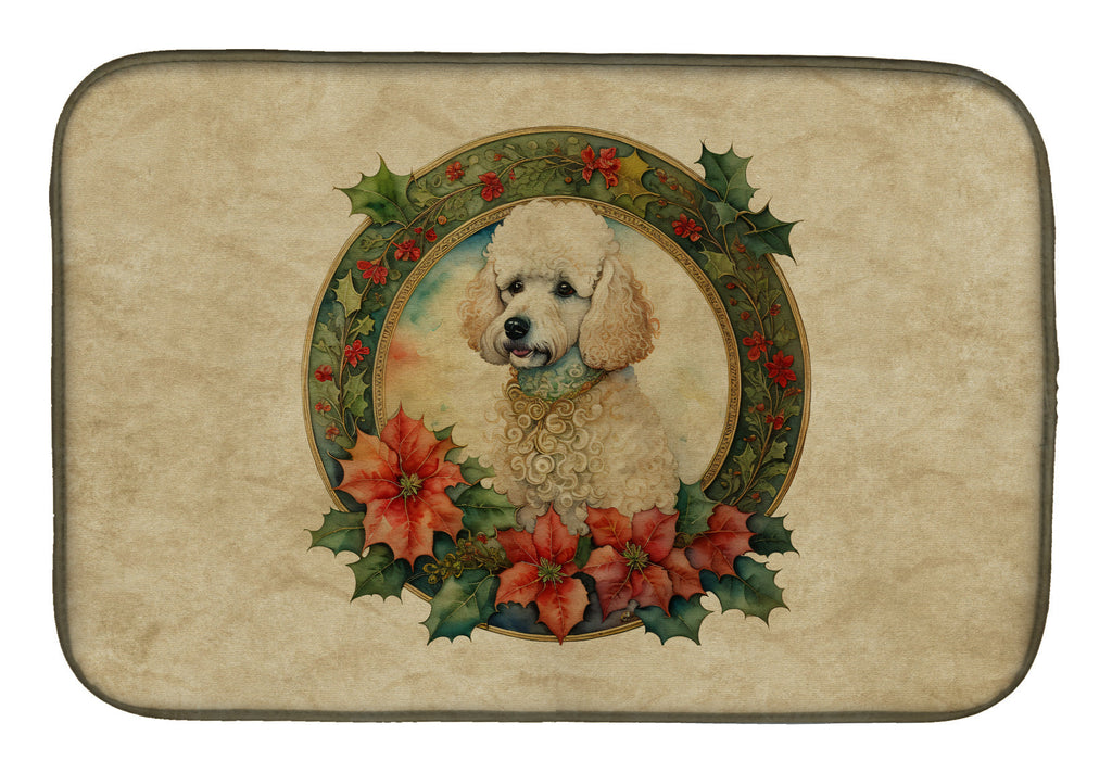 Poodle Christmas Flowers Dish Drying Mat Absorbent Dish Drying Mat Pad for Kitchen Counter Dish Drainer Mat for Countertop, 14 x 21", Multicolor