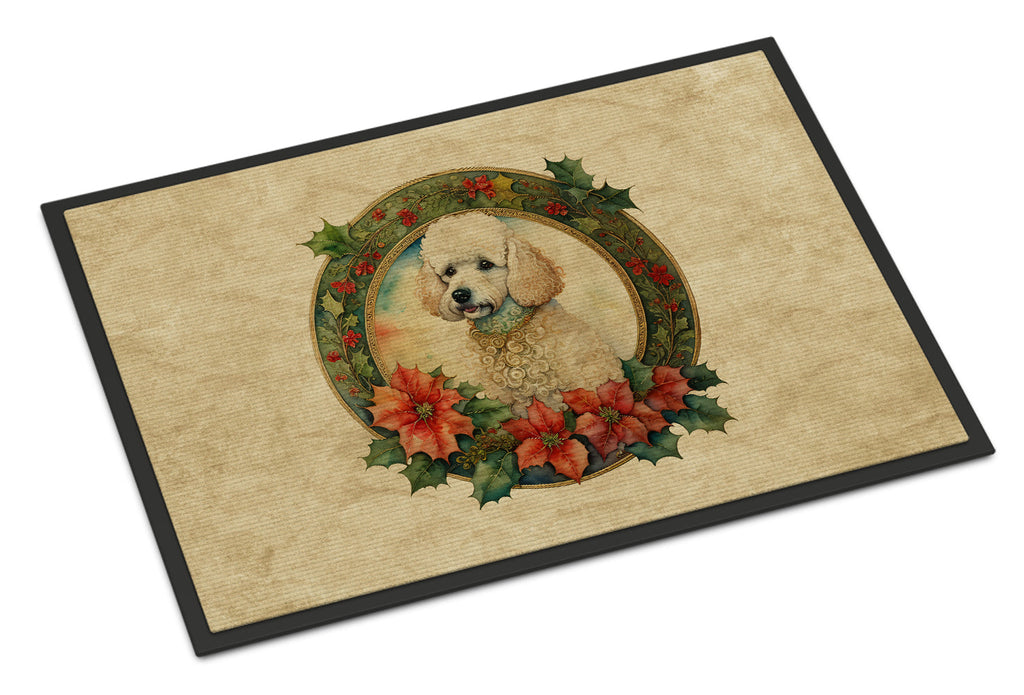 Poodle Christmas Flowers Doormat Indoor Outdoor 24H X 36W Front Door Mat Rugs for Entryway, Non Slip Washable Low Pile,