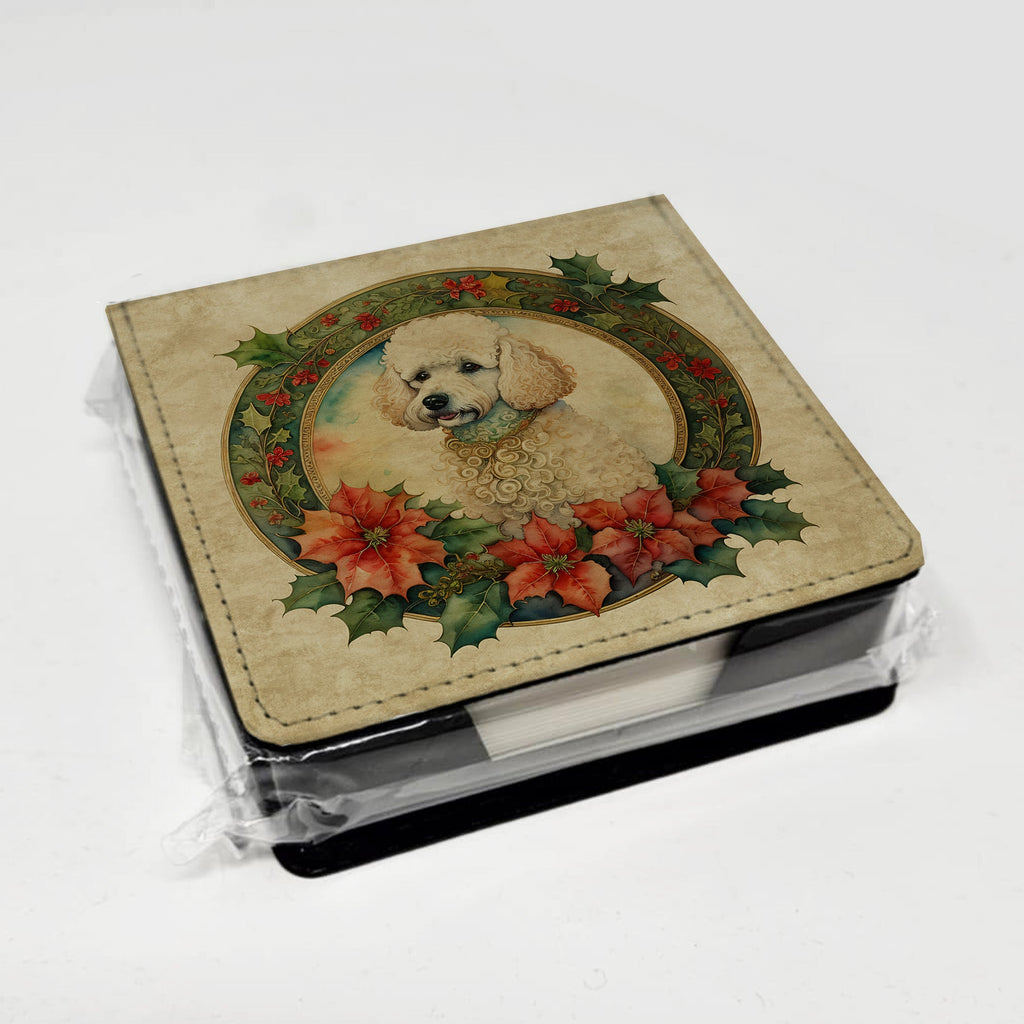 Poodle Christmas Flowers PU Leather Note Paper Holder with Artist-Designed Cover, Desk Accessory, Office Gift