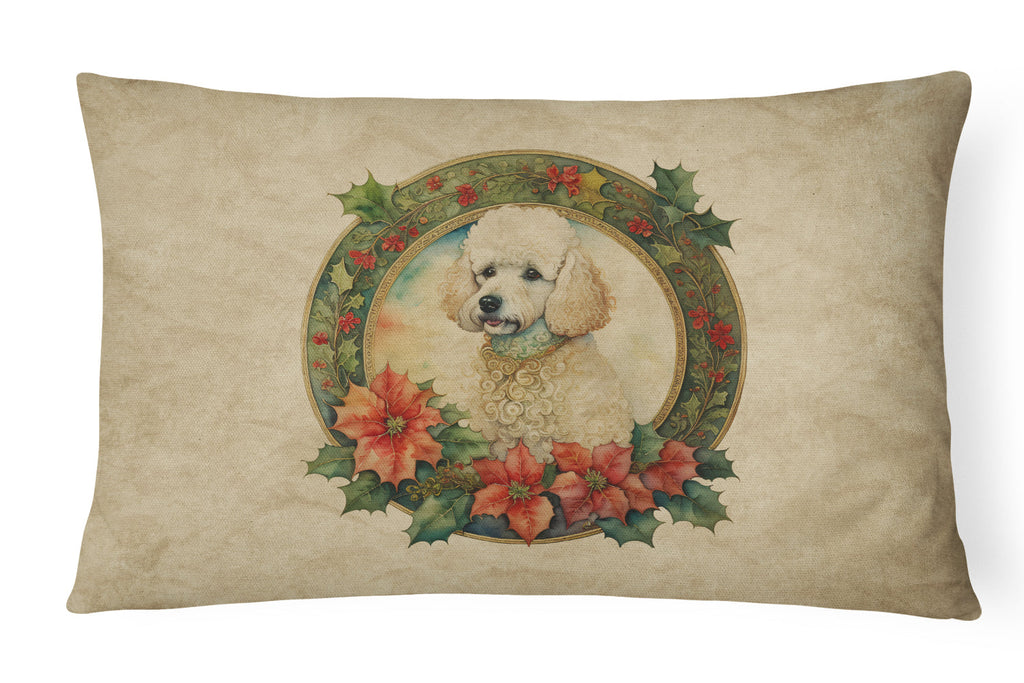 Poodle Christmas Flowers Decorative Throw Pillow 12x16 Indoor Outdoor Accent Cushion, Fabric Cover with Insert for Sofa, Bed, Porch & Living Room