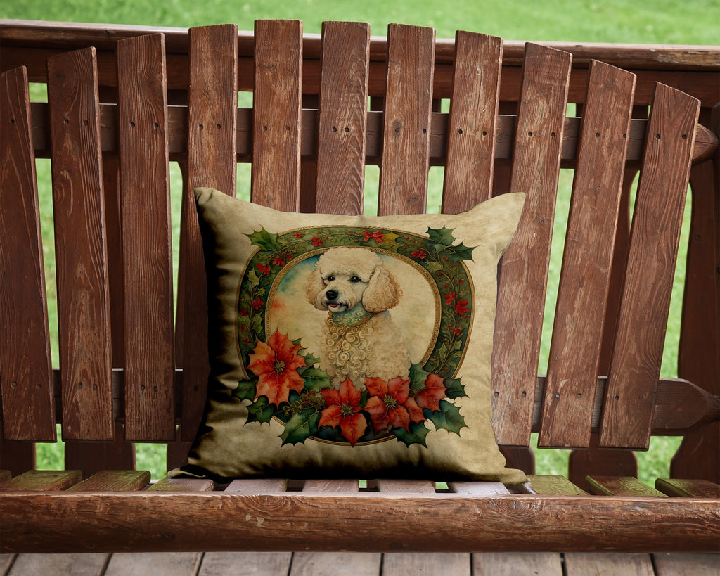 Poodle Christmas Flowers Decorative Throw Pillow 14x14 Indoor Outdoor Accent Cushion, Fabric Cover with Insert for Sofa, Bed, Porch & Living Room