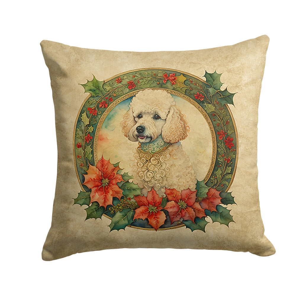 Poodle Christmas Flowers Decorative Throw Pillow 18x18 Indoor Outdoor Accent Cushion, Fabric Cover with Insert for Sofa, Bed, Porch & Living Room