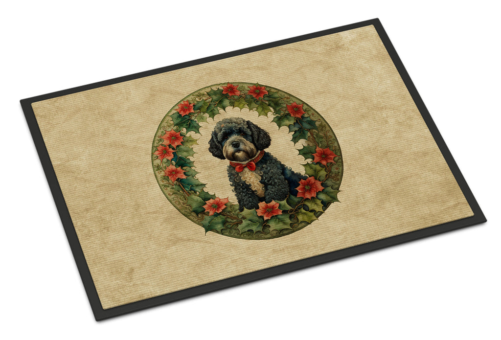 Portuguese Water Dog Christmas Flowers Doormat Indoor Outdoor 24H X 36W Front Door Mat Rugs for Entryway, Non Slip Washable Low Pile,