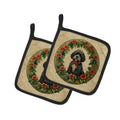 Portuguese Water Dog Christmas Flowers Pot Holder Set of 2 Heat Resistant Quilted Hot Pads 7.5 x 7.5 Inch, Insulated Kitchen Trivets for Cooking & Baking