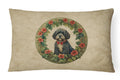 Portuguese Water Dog Christmas Flowers Decorative Throw Pillow 12x16 Indoor Outdoor Accent Cushion, Fabric Cover with Insert for Sofa, Bed, Porch & Living Room