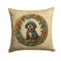 Portuguese Water Dog Christmas Flowers Decorative Throw Pillow 14x14 Indoor Outdoor Accent Cushion, Fabric Cover with Insert for Sofa, Bed, Porch & Living Room