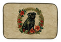 Pug Christmas Flowers Dish Drying Mat Absorbent Dish Drying Mat Pad for Kitchen Counter Dish Drainer Mat for Countertop, 14 x 21", Multicolor