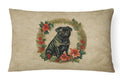 Pug Christmas Flowers Decorative Throw Pillow 12x16 Indoor Outdoor Accent Cushion, Fabric Cover with Insert for Sofa, Bed, Porch & Living Room