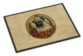 Pug Christmas Flowers Doormat Indoor Outdoor 24H X 36W Front Door Mat Rugs for Entryway, Non Slip Washable Low Pile,